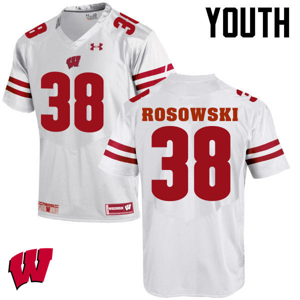 Wisconsin Badgers Youth #38 P.J. Rosowski NCAA Under Armour Authentic White College Stitched Football Jersey SZ40R41UJ